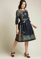 New Modcloth Black & Red Floral "Day Trip Darling Dress in Trellis" by Palava, Size M, Originally $189