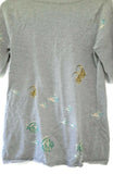 Anthropologie Gray Fish Print Embellished "Shoaling Gleam Pullover" by Moth, Size M, Originally $98