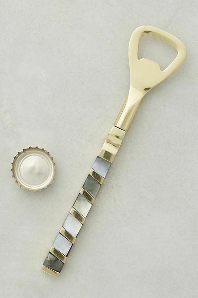 New Anthropologie Mother of Pearl Inlay Brass Bottle Opener