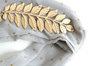 New Anthropologie Gray Fabric & Gold Embellished "Gilded Chiffon Headband", Originally $48