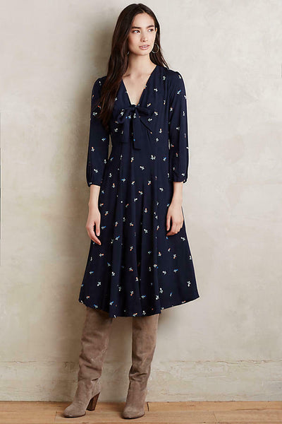 New Anthropologie Navy Blue Floral Print "Acadie Tie-Neck Dress" by Ty The Mustard Dandelion New Anthropologie Navy Blue Floral Print "Acadie Tie-Neck Dress" by Ty The Mustard Dandelion