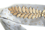 New Anthropologie Gray Fabric & Gold Embellished "Gilded Chiffon Headband", Originally $48