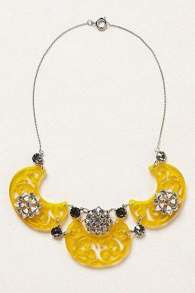 New Anthropologie "Emberbloom Necklace" Yellow Acrylic Rhinestone Bib, Originally $78