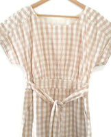 New Anthropologie Beige Gingham "Ribboned Poplin Dress" by HD in Paris, Size 10, Originally $148