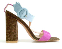 New Modcloth "Fusion My Mind Heel" Blue & Pink T-Strap Cork Heels by So Me, Size 9