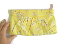 New Yellow & Pink Floral Fabric Zippered Clutch Purse