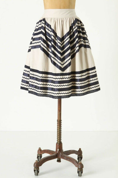 Anthropologie Gray & Navy Striped "Mountain Time A-Line Skirt" by Girls From Savoy, Size 8, Originally $128