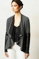 New Anthropologie Black & Gray Faux Leather "Contrast Study Cardi" by Bordeaux, Size XS, Originally $98