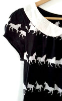 Anthropologie Black & White Horse Print "Novelty Collar Tee" by Postmark, Size M