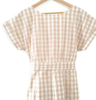 New Anthropologie Beige Gingham "Ribboned Poplin Dress" by HD in Paris, Size 10, Originally $148