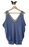 New Anthropologie Blue & Gray Striped "Button-Shoulder Tank" by Bordeaux, Size S, Originally $48