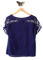 New Anthropologie Navy Blue & White Floral Embroidered "Margent Blouse" by Floreat, Size 4, Originally $68
