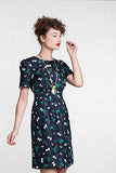 Anthropologie Navy Blue & Green Bow Print "Tethered Dress" by Hi There from Karen Walker, Size 6, Originally $148