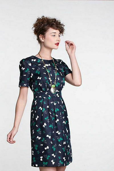 Anthropologie Navy Blue & Green Bow Print "Tethered Dress" by Hi There The Mustard Dandelion Anthropologie Navy Blue & Green Bow Print "Tethered Dress" by Hi There The Mustard Dandelion