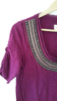 New Anthropologie Deep Pink Embellished "Jewelscape Tee" by Deletta, Size M, Originally $78