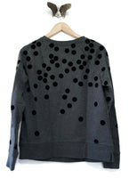 New Boden Charcoal Gray & Black Velvet Polka Dot Sweatshirt, Size S, Originally $75