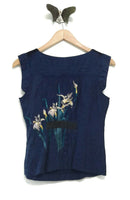 Anthropologie Navy Blue Floral Print Silk "Veiled Arbor Blouse" by Floreat, Size 6, Originally $118