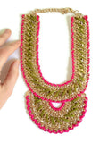 Rare New Anthropologie Pink & Green Woven "Adia Bib Necklace", Originally $98