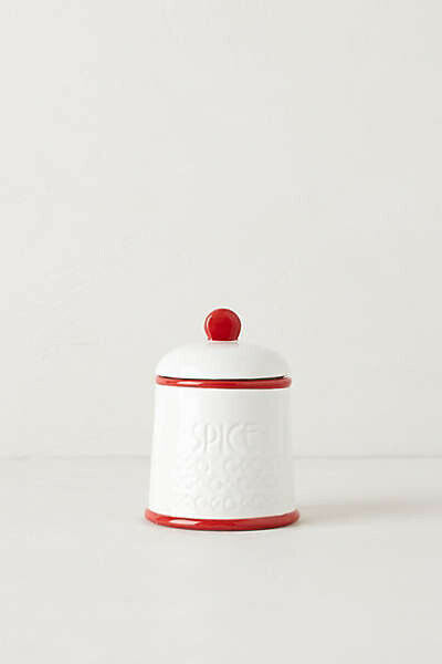 New Anthropologie "Striped Spice Jar" White & Red Stoneware Spice Jar by Biscuit