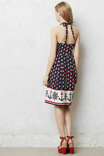 New Anthropologie Blue & Red Nautical Print "Windward Halter Dress" by New Anthropologie Blue & Red Nautical Print "Windward Halter Dress" by