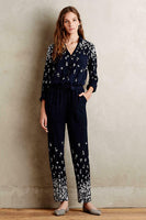 New Anthropologie Navy Blue Floral "Lakeshore Jumpsuit" by Lilka, Size S, Originally $138