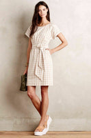 New Anthropologie Beige Gingham "Ribboned Poplin Dress" by HD in Paris, Size 10, Originally $148