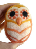 OOAK Orange Needle-Felted Wool Owl Sculpture by Dani Ives
