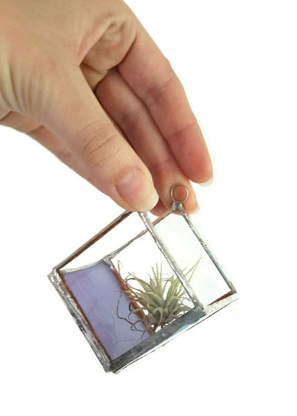 New Handmade Silver & Purple Marbled Stained Glass Air Plant Holder
