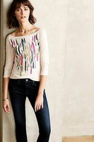New Anthropologie Pink Feather Print "Painterly Tee" by t.la, Size M, Originally $48