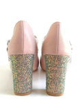 New Modcloth "Strut in the World T-Strap Heel" Blush Pink & Silver Glitter Heels, Size 9