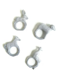 New Set of 4 Anthropologie "Flocks & Herds Napkin Rings" Gray Stoneware Animals, Originally $68