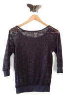 Dark Gray Lace Pullover Top, Size XS / S