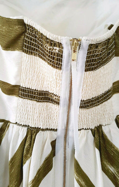 New Anthropologie Gold & Beige Midi "Paint Stripe Dress" by Moulinette The Mustard Dandelion New Anthropologie Gold & Beige Midi "Paint Stripe Dress" by Moulinette The Mustard Dandelion