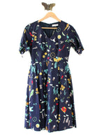Modcloth Navy Blue Novelty Print "Marvelous Miscellany A-Line Dress" by Frock Shop, Size S, Originally $85