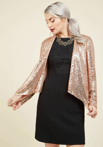 New Modcloth Rose Gold Pink Sequin "Glam of Action Jacket in Rose", Size S, Originally $60