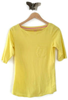 New Boden The Cotton Boatneck Pocket Tee in Yellow, Size 4