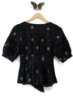 New Anthropologie Black Floral Print "Rose Cameo Blouse" by Lithe, Size 0, Originally $88