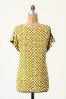 New Anthropologie Yellow Geometric Print "Lausanne Pullover" by Meadow Rue, Size S, Originally $68