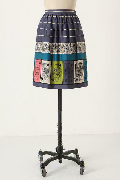 Anthropologie Blue Playing Card Print "Pinochle Skirt" by Edme & Esyllte, Size 8, Originally $158