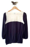 Anthropologie Navy Blue & Beige Lace "Loulou Top" by Postmark, Size S, Originally $88