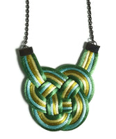 New Anthropologie Green & Yellow Silk Braided "Love Knot Necklace" by Tam, Originally $42