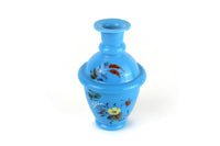 Antique Rare Victorian Hand-Painted Bristol Cerulean Blue Opaline Glass Vase