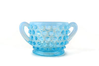 Vintage Fenton Aqua Blue Opalescent Hobnail Glass Sugar Bowl