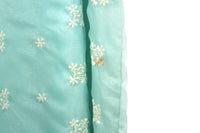 Vintage Aqua Blue Cap Sleeve Maxi Dress with Beige Embroidered Flowers