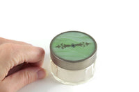 Vintage Art Deco-Style Green Celluloid & Clear Glass Vanity Jar or Makeup Jar