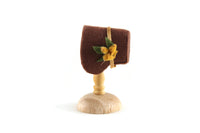 Artisan-Made Vintage 1:12 Miniature Dollhouse Brown Velvet Bonnet with Floral & Ribbon Trim