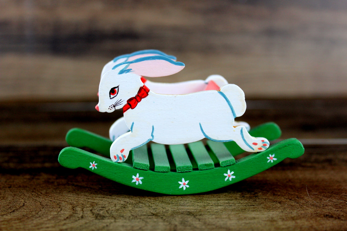 Artisan-Made Vintage 1:12 Miniature Dollhouse White Rabbit Rocking Cha ...