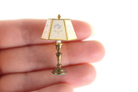 Artisan-Made Vintage 1:12 Miniature Dollhouse Working Brass & Beige Floral 12V Plug-In Table Lamp