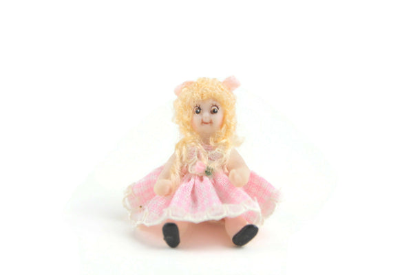 Artisan-Made Vintage 1:12 Miniature Dollhouse Porcelain Doll with Pink – The Mustard Dandelion