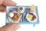 Vintage 1:12 Miniature Dollhouse White & Blue Breakfast Tray with Food